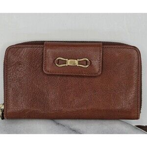 LC Wallet Womens One Size Brown Leather Zip Around Logo Credit Card Organizer